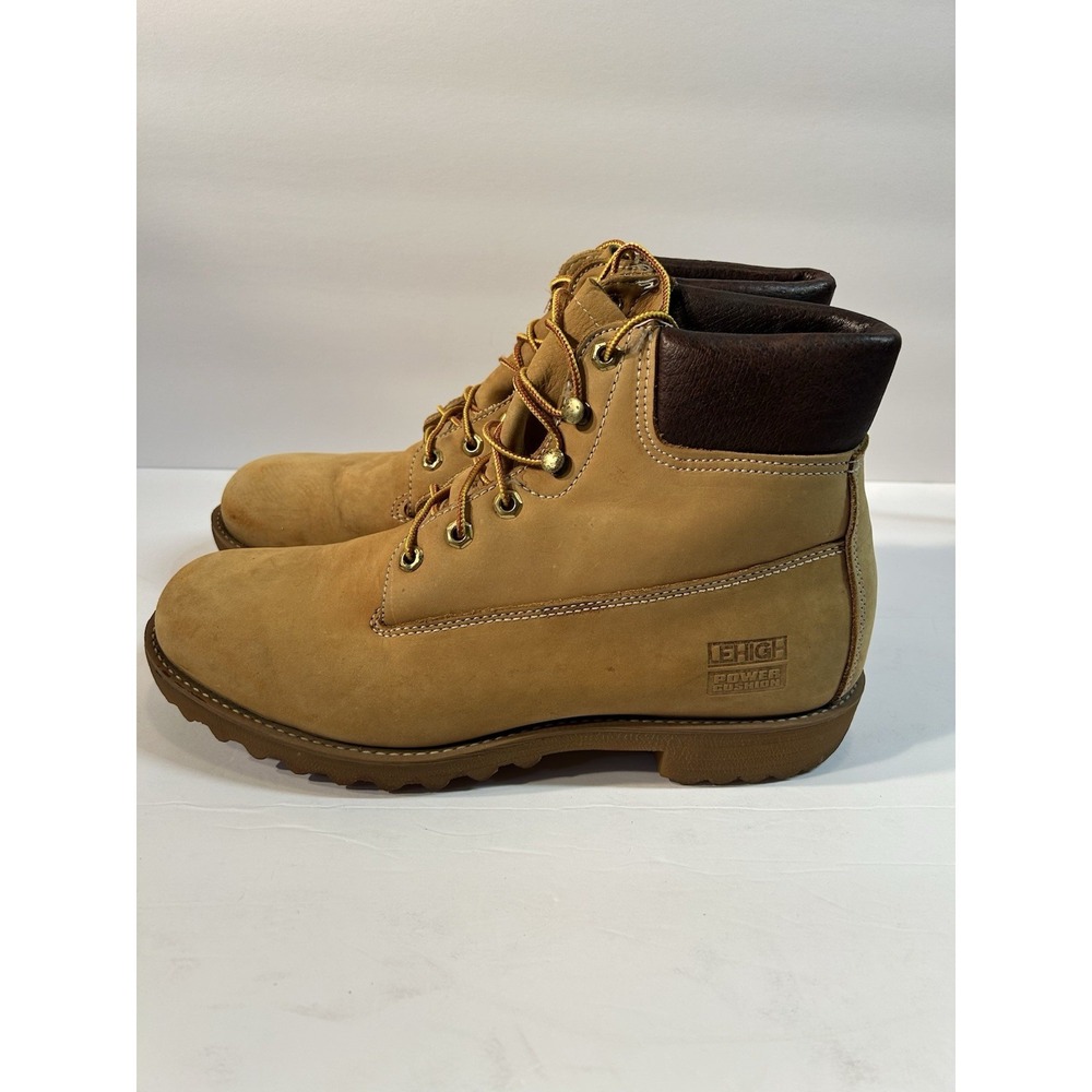 Lehigh Power Cushion Steel Toe Work Boots Wheat Nubuck Leather Mens 11D USA